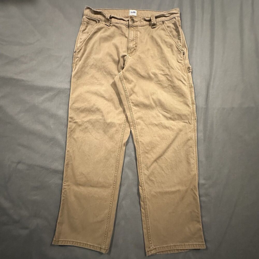 Lee Pants Mens 33x29 Carpenter Utility Workwear Khaki Brown Straight Relaxed